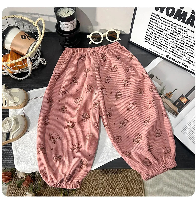 1 to 6 Years Spring Printed Casual Sweatpants Kids Girls Boys Corduroy Pants Loose Design Soft Children Trousers