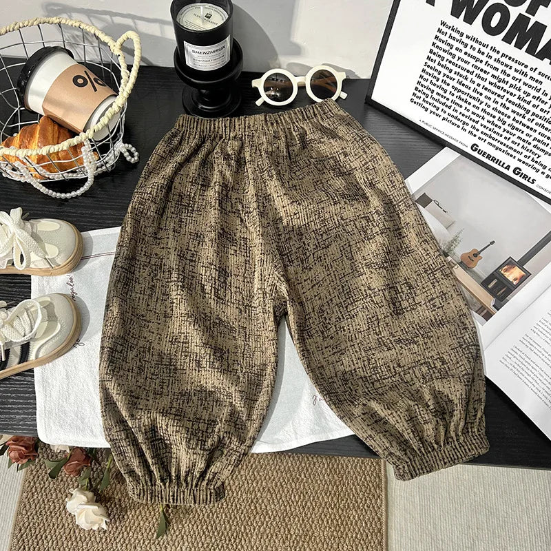 1 to 6 Years Spring Printed Casual Sweatpants Kids Girls Boys Corduroy Pants Loose Design Soft Children Trousers