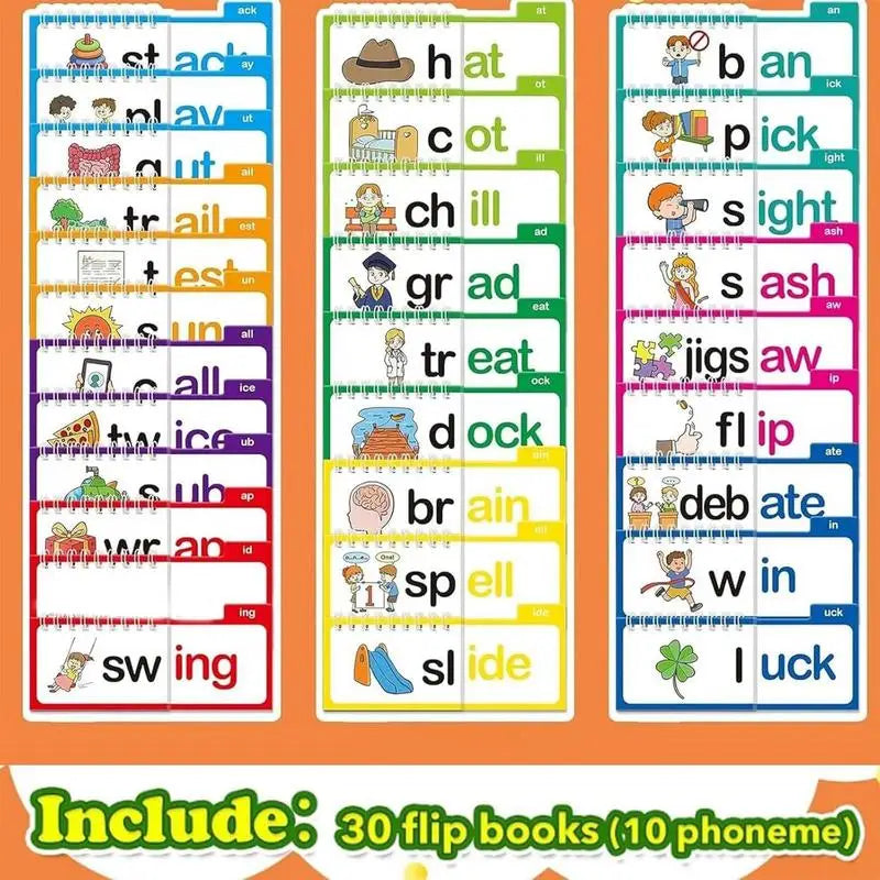 Reading Cards 30 Read and Rhyme FlipBooks Word Family Build Books Flash Cards kindergarten Vocabulary Educational Reading Game