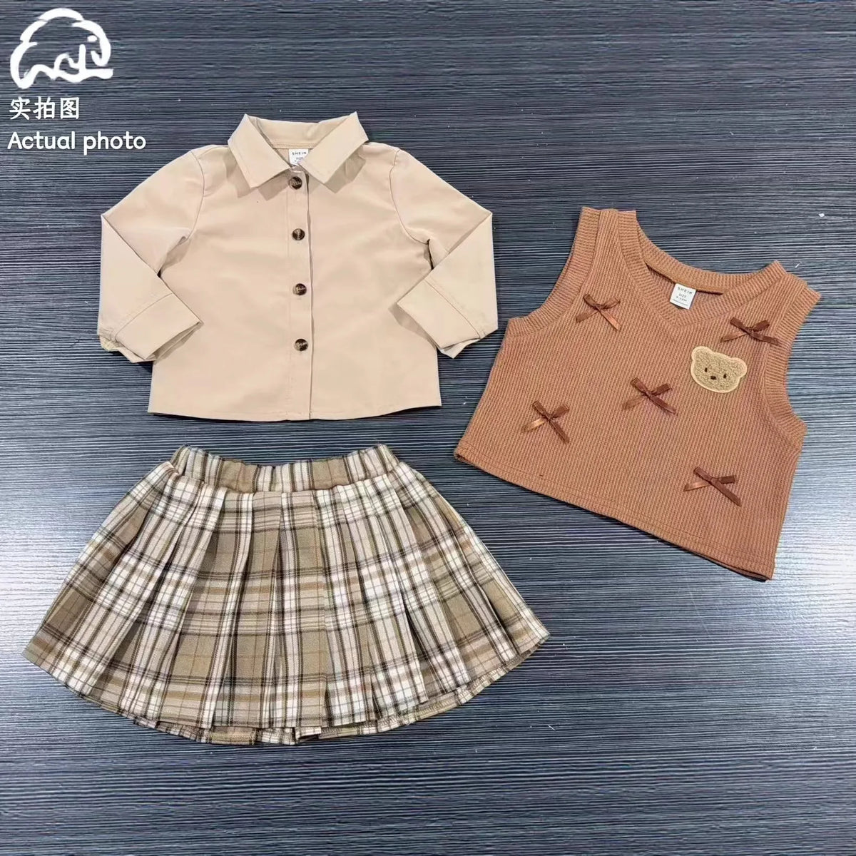 Baby Girls Clothing Sets Cute Style Knit Vest + Shirt + Plaid Pleated Skirt 3pcs Baby Suits 6 9 12 18 24 36 Months Kids Clothes