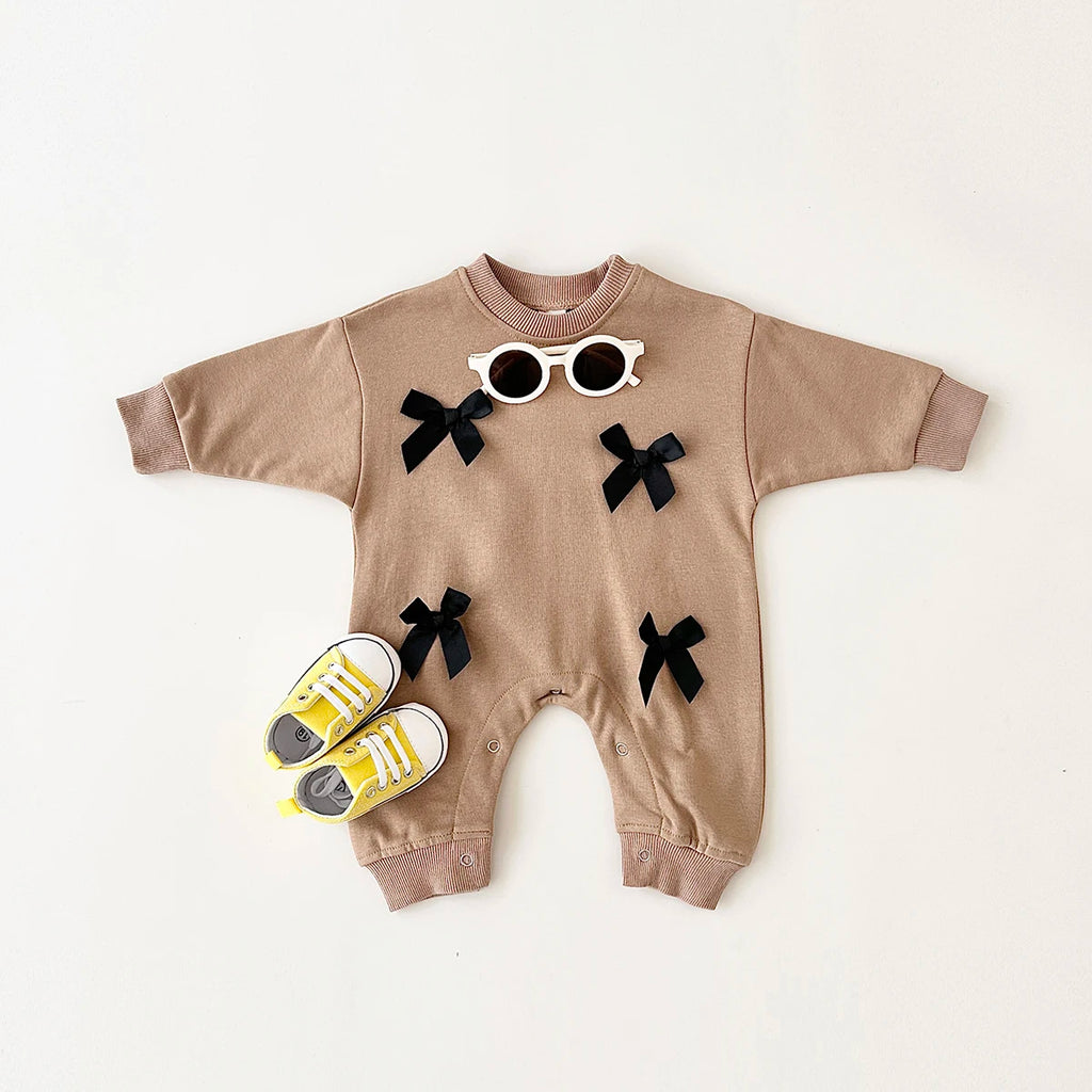 Newborn Baby Girl Clothes Bow Infant Jumpsuit Spring Autumn Babygrow Romper Cotton Kids Toddler Children Clothing 0-18 Months