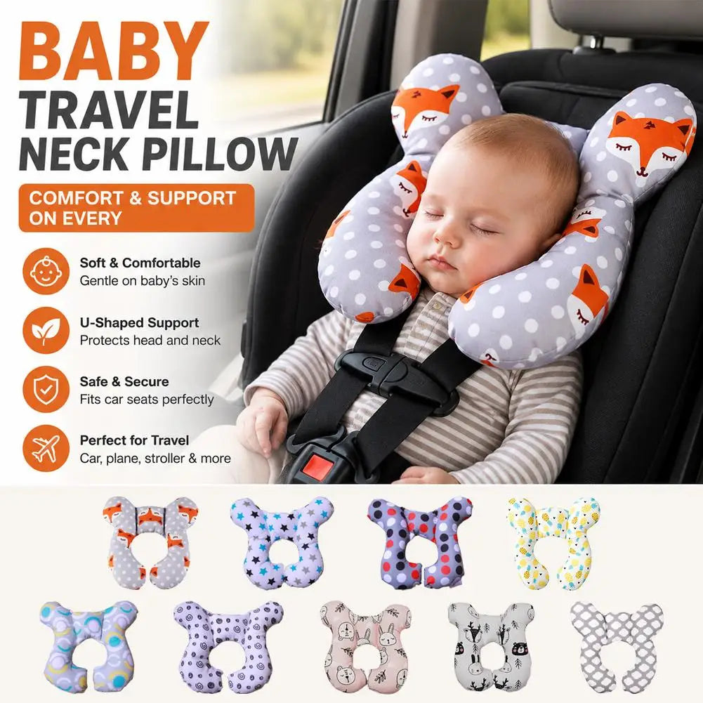 Baby U-shaped Neck Support Pillow Soft Cotton Travel Headrest for Car Seat Stroller Airplane Toddler Cushion for 0-3 Years Old