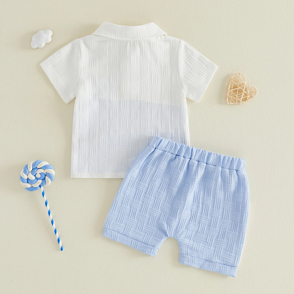 0-4Y Baby Boys Summer Outfits Contrast Color Lapel Short Sleeves T-Shirt Elastic Shorts Set Casual Boys 2 Piece Clothes Set