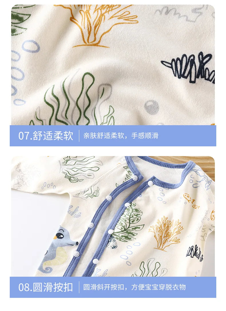 Newborn Boys Girls Pure Cotton Warm Pajamas Cute Cartoon Print Long Sleeve Pyjamas Toddler Baby Autumn Sleepwear Clothing Sets