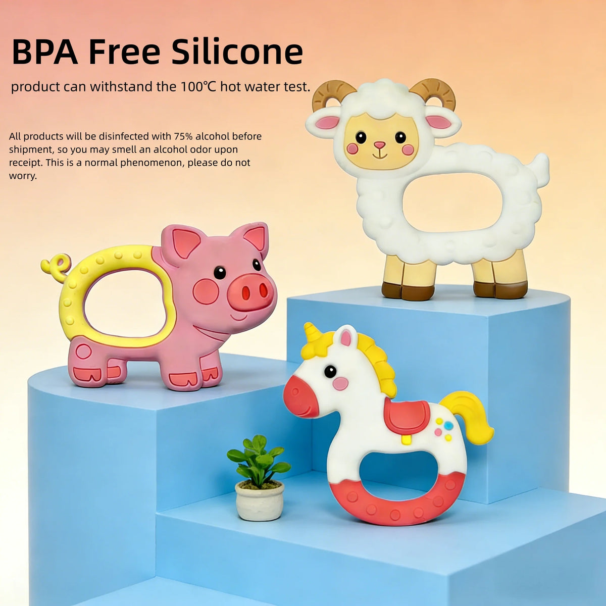 Baby Teether 0 To 6 Months BPA Free Silicone Chewing Teething Toy Pacifier Chain Making Cartoon Animal Pattern Silicone Baby Toy