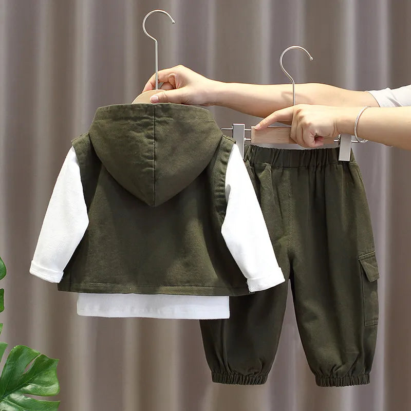 Baby Boy Autumn Clothes Kids Outfit Set New Children's Fashion Vest+T-shirt+Pants Casual Three Piece Set 80-140cm