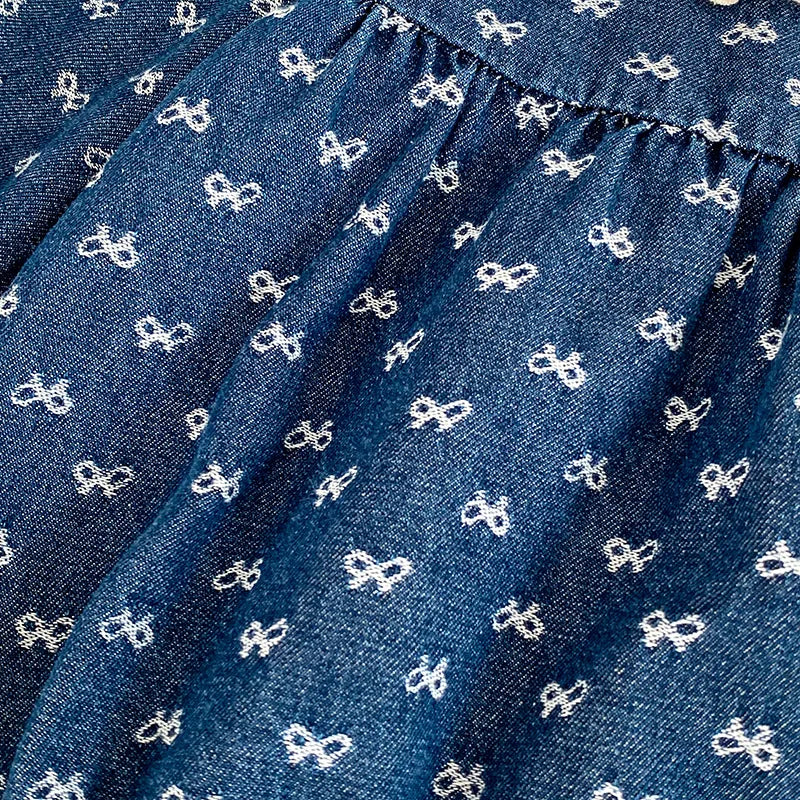 Toddler Sister Denim Bow Print 2-6Yrs Dress & 0-24M Baby Romper Ruffle Lace Collar Long Sleeve Infant Girls Sibling Clothes