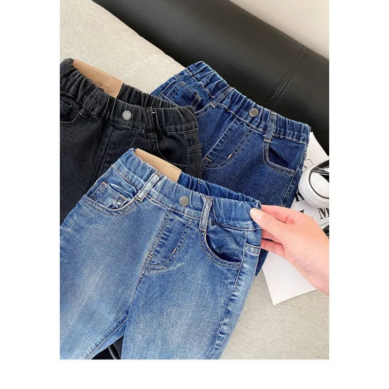 2026 Kids Boys Jeans BELLBELL Autumn 1-6Yrs Baby Boys Solid Denim Pant Winter Integrated Warm Toddler Infant Boys Trousers