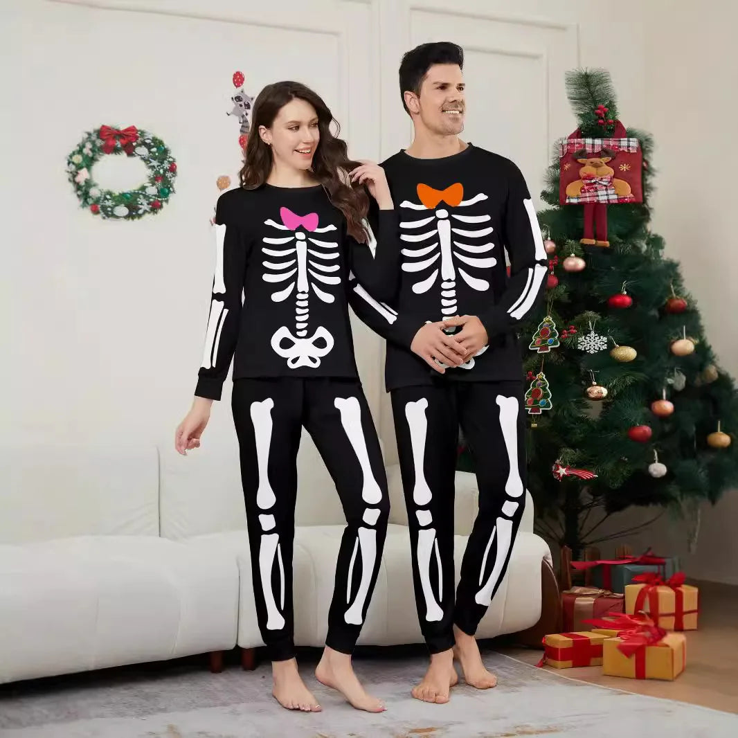 Halloween parent-child home costume European and American skull bone adult children and baby horror prank costume pajama set