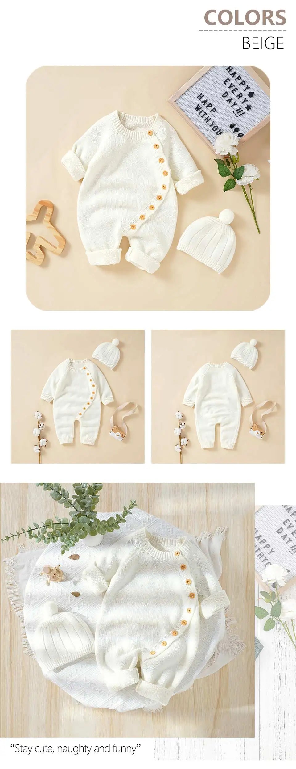 Baby Rompers Clothes Spring Autumn Solid Full Sleeve Knitted Newborn Infant Boys Girls Jumpsuits Hats Outfits Sets 0-18m Costume