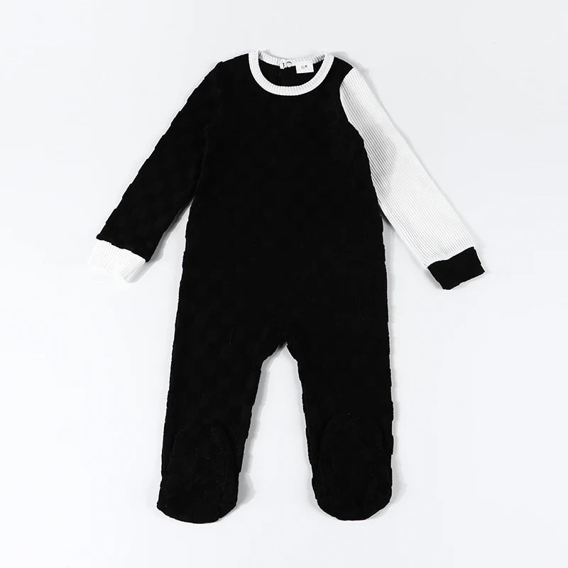 Baby romper kids clothes long sleeves colorblock footie baby overalls terry material boy/girl clothes for all season baby romper