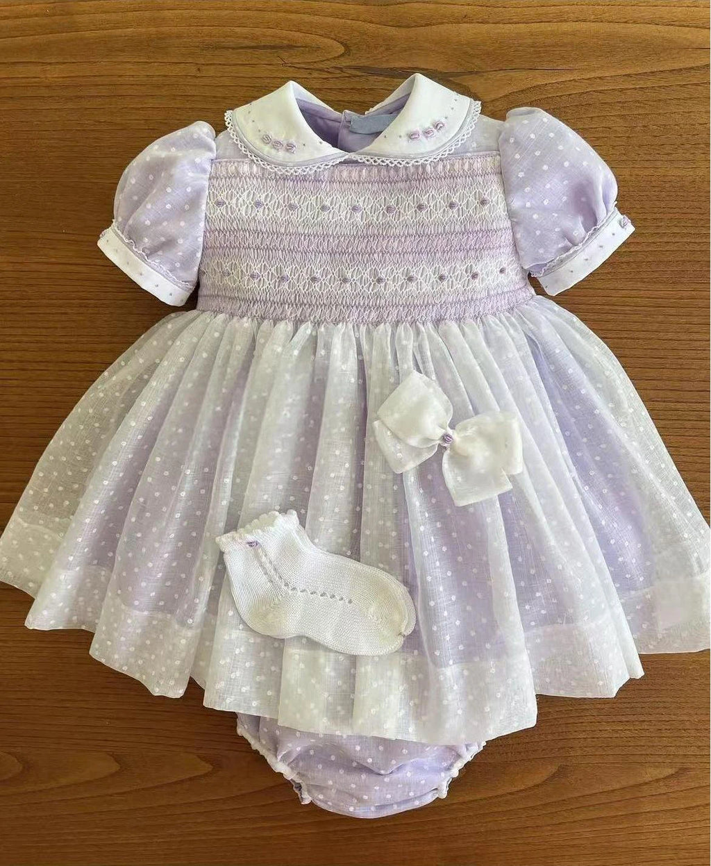 0-12Y Baby Girl Summer Light Purple Handmade Embroidery Smocked Dress for Birthday Photography Holiday Eid A264