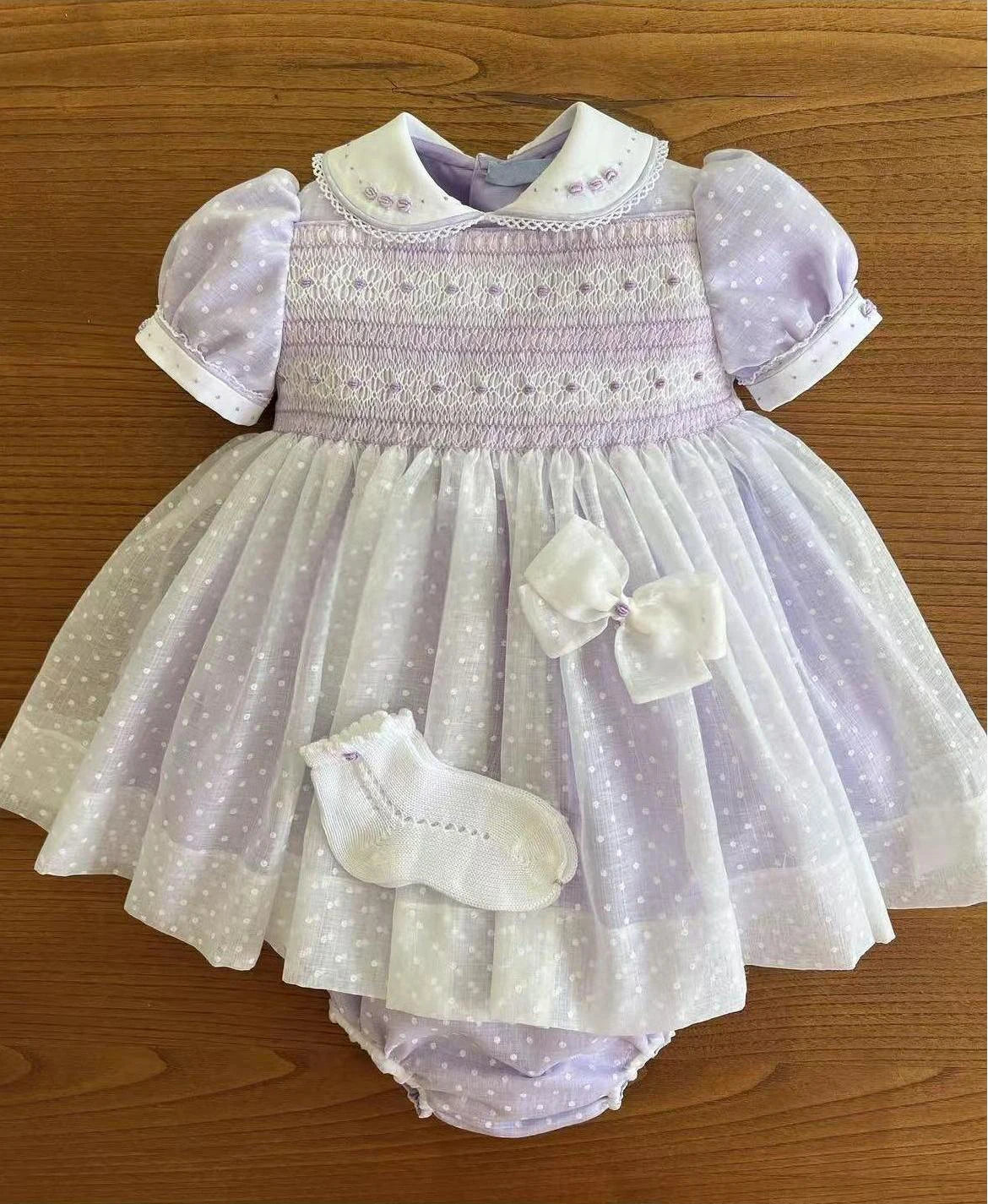 0-12Y Baby Girl Summer Light Purple Handmade Embroidery Smocked Dress for Birthday Photography Holiday Eid A264