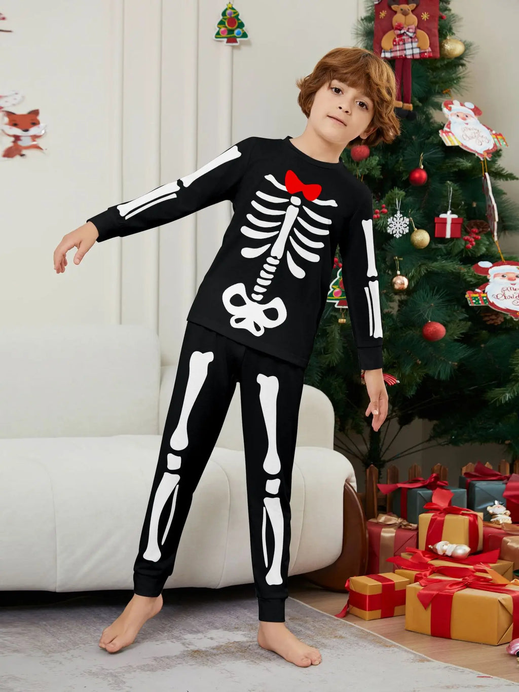 Halloween parent-child home costume European and American skull bone adult children and baby horror prank costume pajama set
