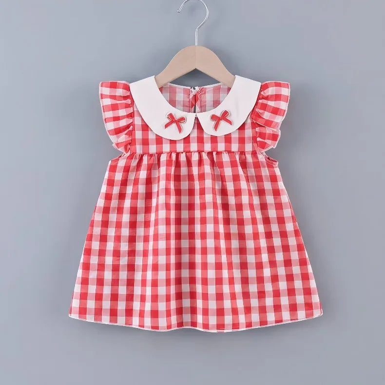 (0-10 Years Old) 2026 Summer Beach Baby Girl Four Colors Cute Fly Sleeve Plaid Dress for Girl Sundress Cute Girls Dress Beach Dr