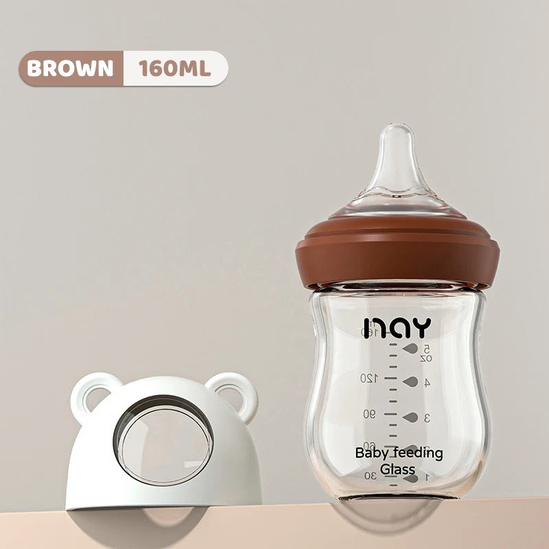 160ML/ 240ml Glass Milk Bottle for Newborn Babies Feeding Bottle Anti-Choke Baby Bottle Infant BPA Free 0-1Y