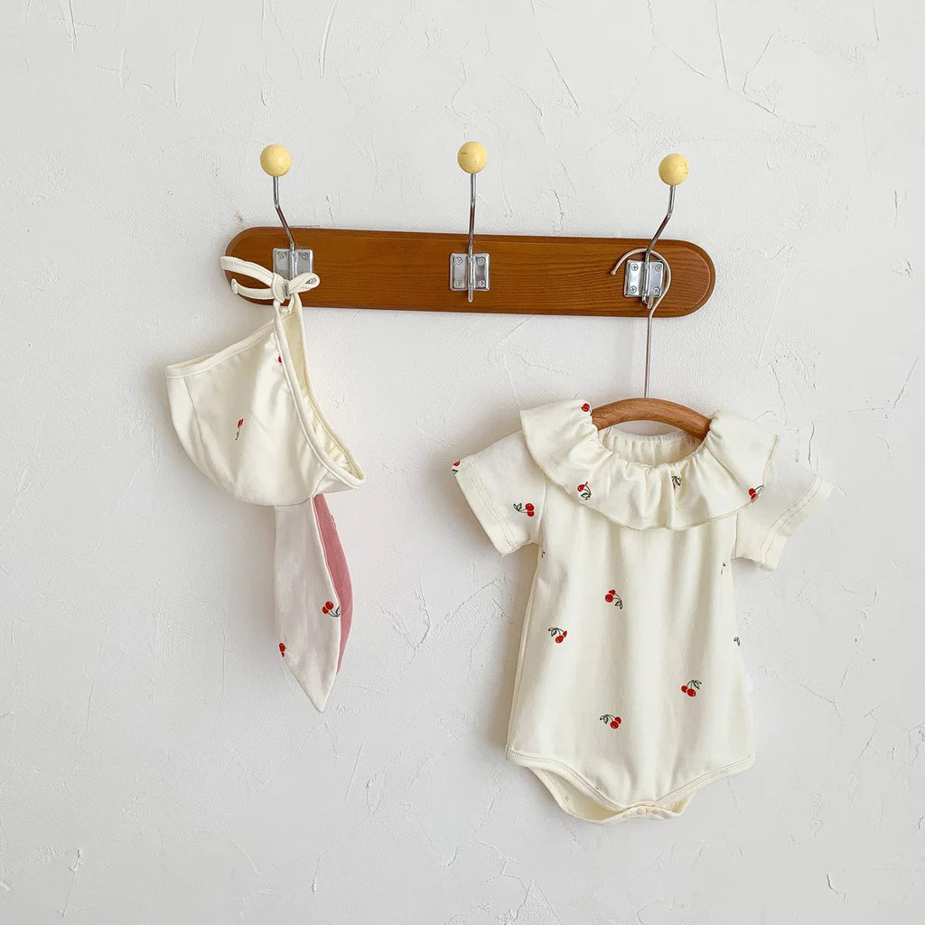 Summer Baby Clothes Newborn Thin Infant Girls One-Piece Cherry Short Sleeve Romper Newborns Jumpsuit Homewear Casual Pajamas