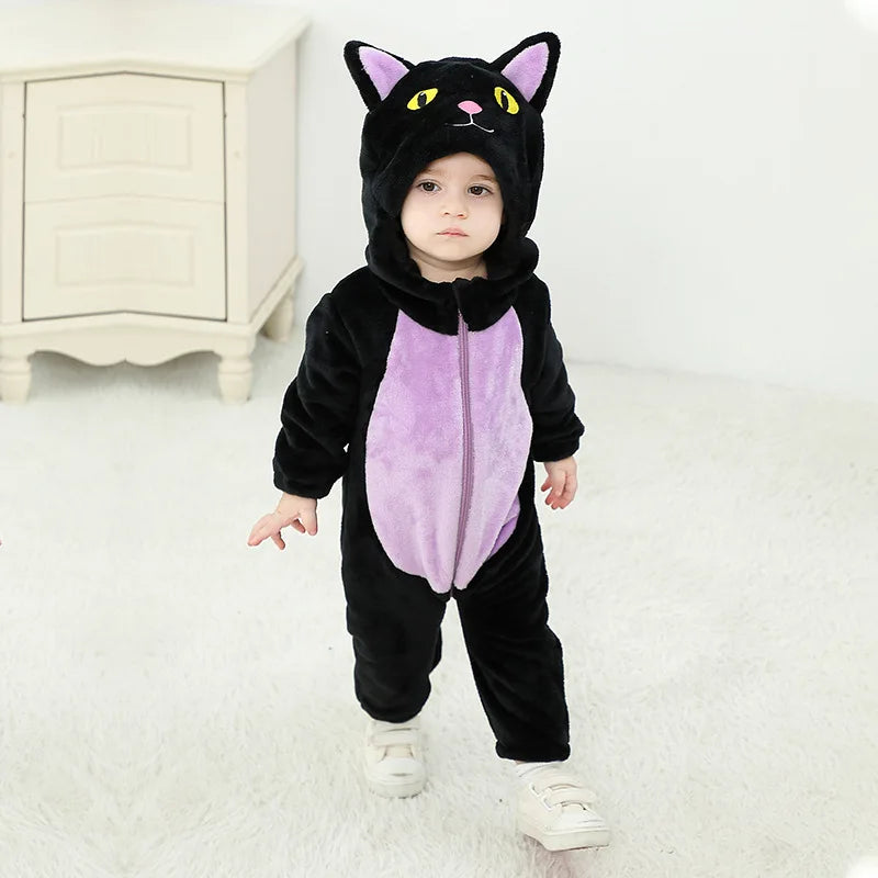 Halloween Cosplay Newborn Baby Boy Girl Clothes Romper Cartoon Cat Costume Jumpsuit  Winter Warm Onesie Outfits for Boys Girls