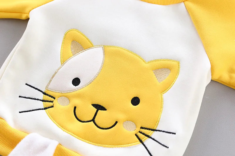 2023 Winter Baby Clothes Sets Autumn Cotton Thick Warm Suit Hooded Sweater Cartoon Cute Three-Piece Baby Girls Boy Fleece Outfit
