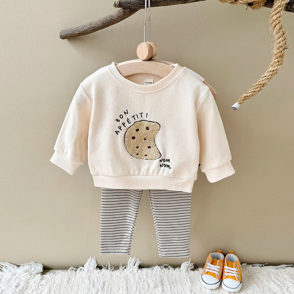 Ins Newborn Clothes Boys Girls Sets Spring 2Pcs Cartoon Embroidery Long Sleeve Top+Pants Cotton Autumn Tracksuit Toddler Outfit