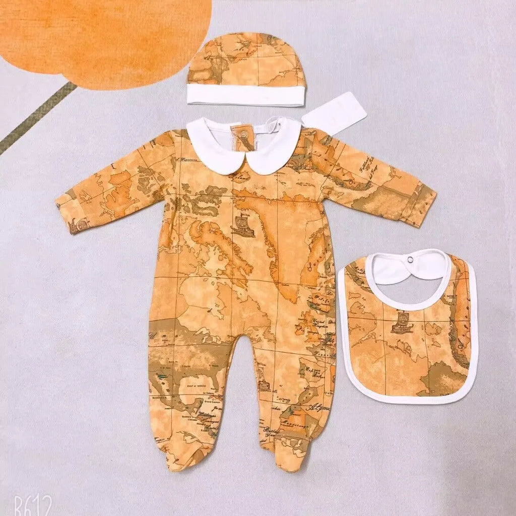 F5252 Baby Clothes Autumn Summer Suits Newborn Baby Boy Sweaters Knitted Jumpsuits Princess Girl Rompers Bib Hat 3 Pcs Set