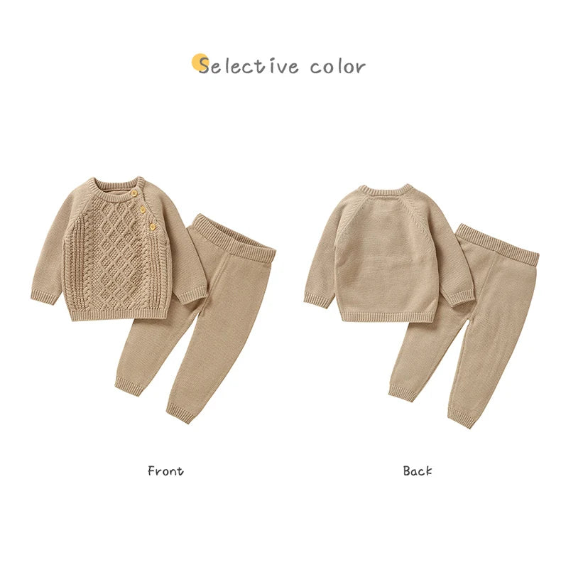 Newborn Baby Clothes Set Knit Infant Boy Girl Pullover +Pants Long Sleeve Autumn Kid Sweaters +Trousers 0-18M 2PCS Fashion Solid