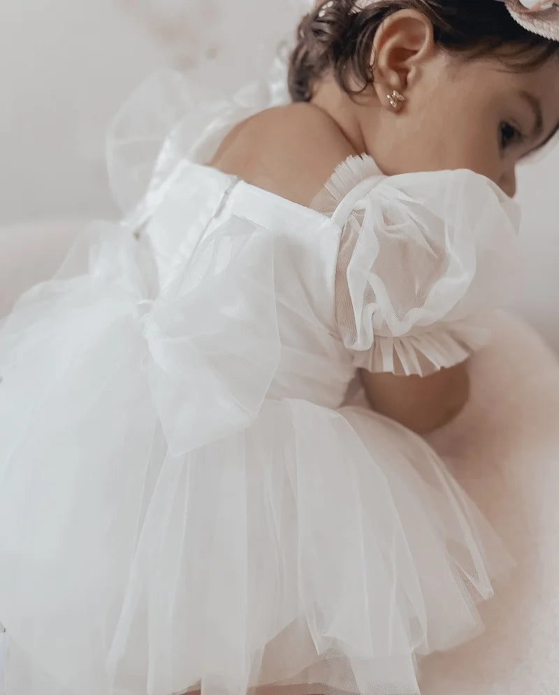 2026 Summer Baby Clothes 100 Day Baptism Birthday Party Sleeveless Jumpsuit Mesh Bow Romper Girl Princess Dress