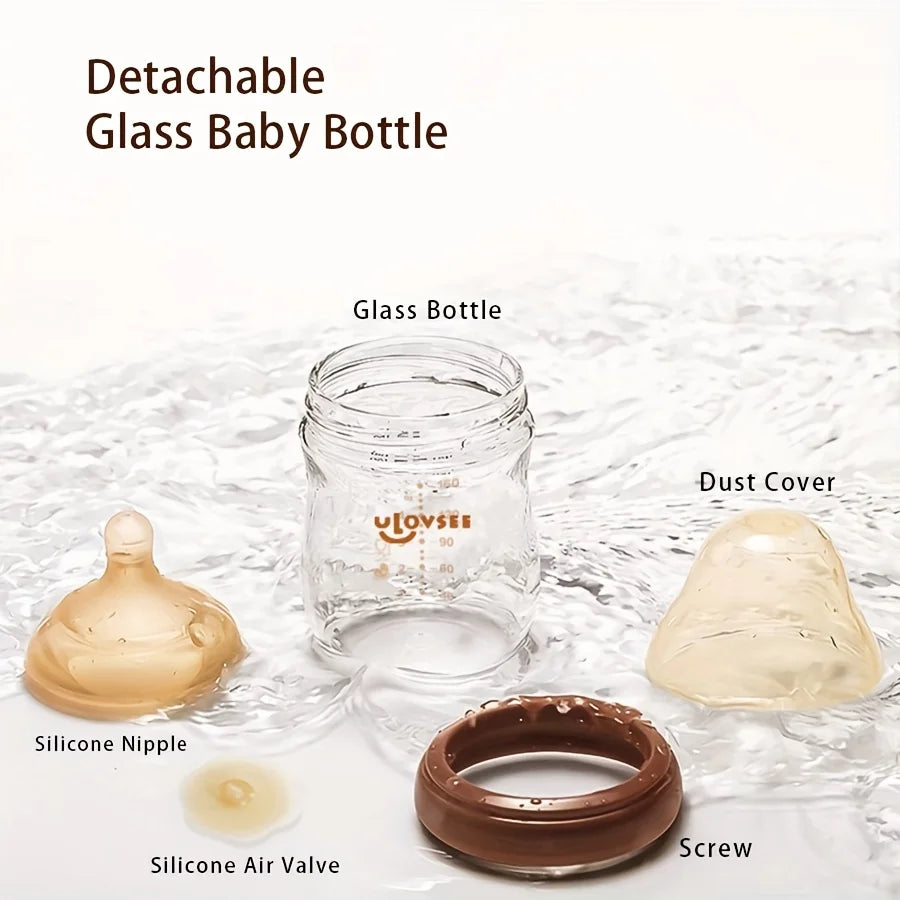 4oz,8oz High Borosilicate Glass Baby Bottle,Nipple,Wide-Neck Feeding Bottle with Bottom Air Balance Hole/Valve,Glass Milk Bottle