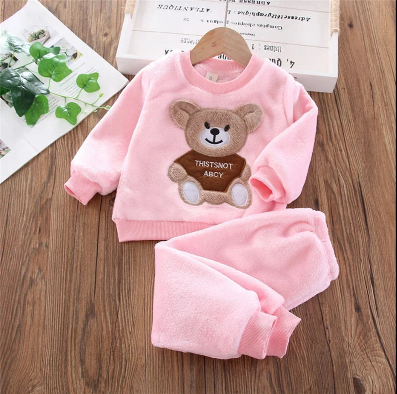 2023 Winter Baby Clothes Sets Autumn Cotton Thick Warm Suit Hooded Sweater Cartoon Cute Three-Piece Baby Girls Boy Fleece Outfit