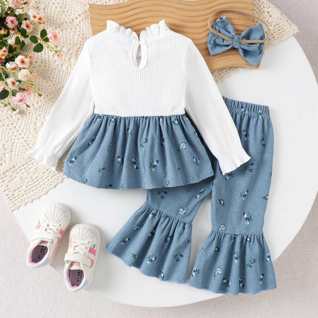 Spring and Autumn New Style Girls Are Sweet and Comfortable 1-4 Years Old White Long-Sleeved Color Matching Top + Trousers