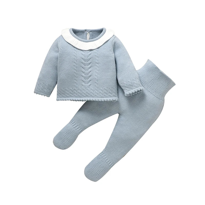 Baby Clothes Sets Winter Warm Knitted Newborn Boys Girls Long Sleeve Sweater Shorts+Pants Outfits 2pcs Infant Autumn Suits 0-18m