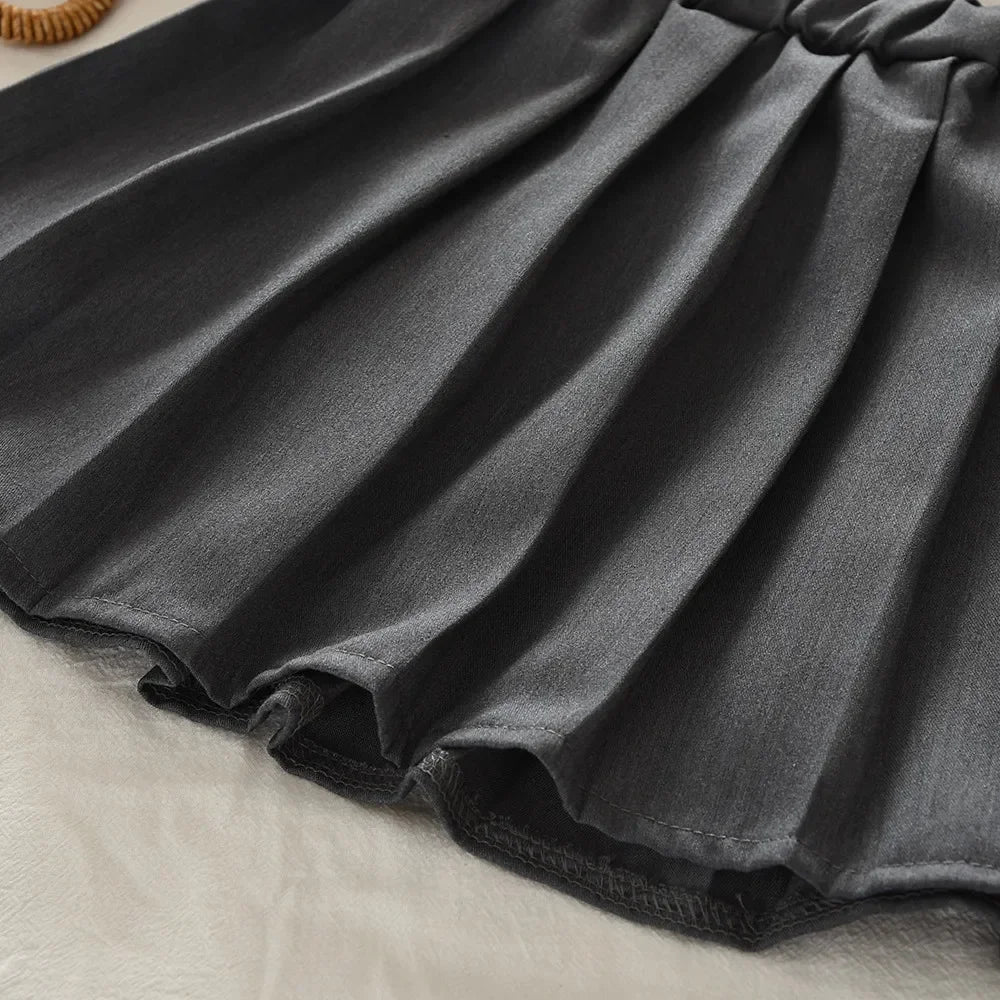 3-7 Year Old Fashionable Street Style Hanging Neck Gray Girls' Clothing Summer New Bow Sleeveless Backless Top + Pleated Skirt
