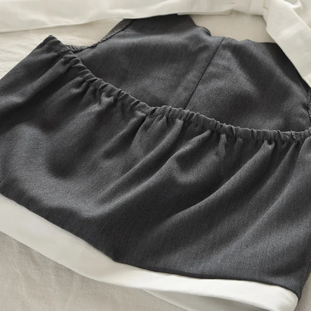 3-7 Year Old Fashionable Street Style Hanging Neck Gray Girls' Clothing Summer New Bow Sleeveless Backless Top + Pleated Skirt