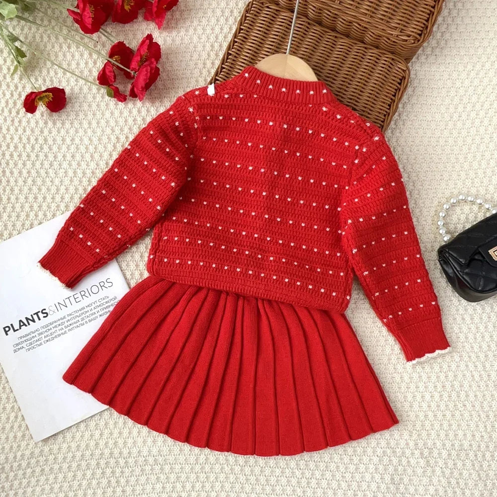 2-6 Years Old Cute Baby Girls Outfits Autumn and Winter New Knitted Sweater and Short Skirt Children's Sweet Princess Clothing