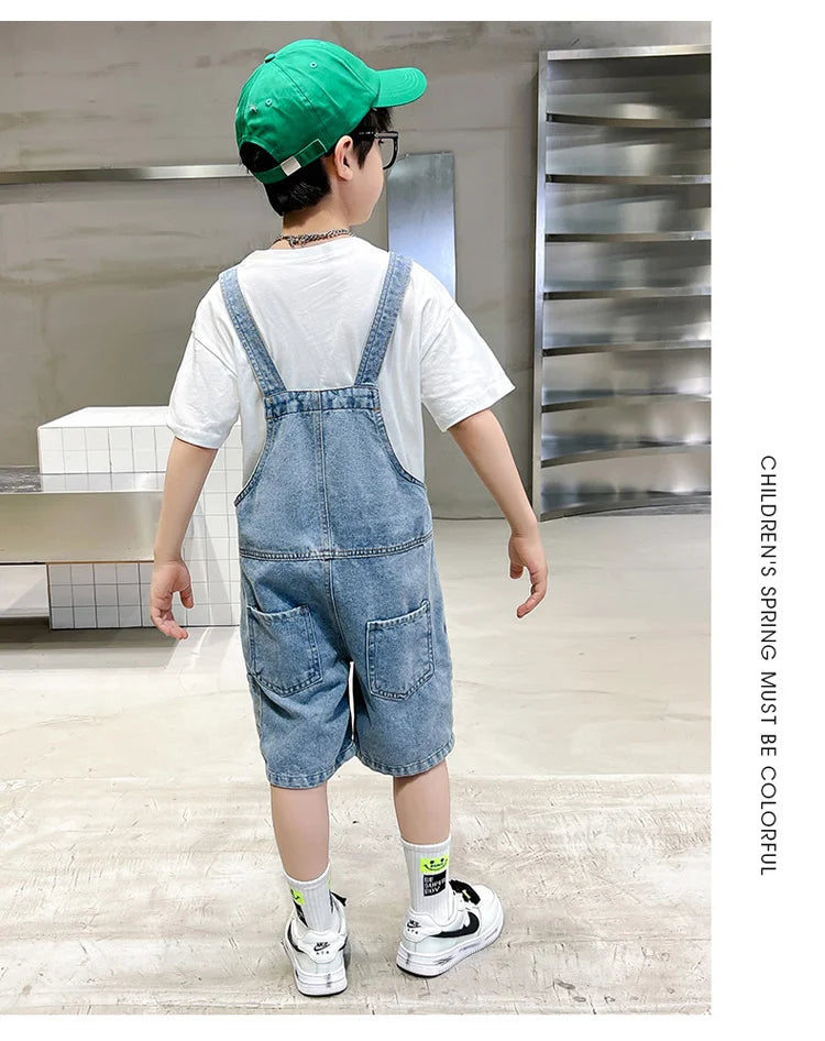 Children's Overalls Pants Boys New Summer Short Jumpsuit New Baby Trousers Bib Jeans Kids Denim Shortalls Age 4 To 14 Years Old