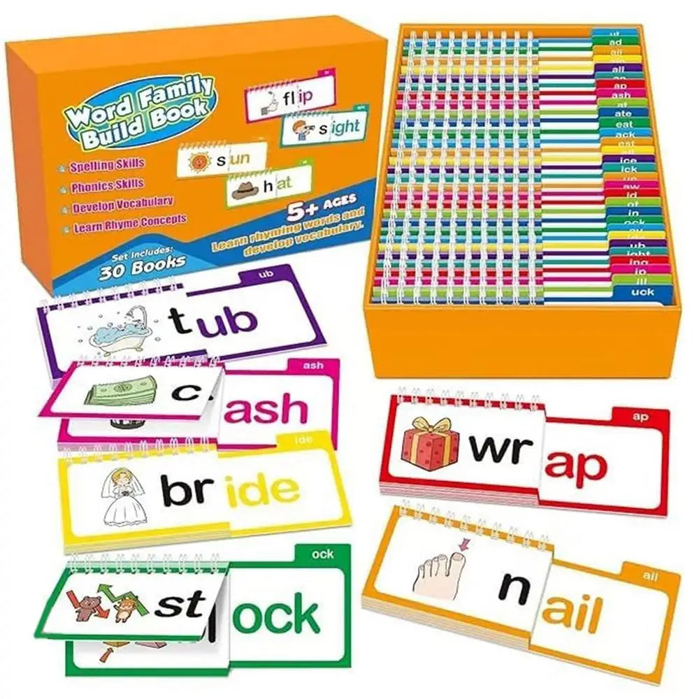 Reading Cards 30 Read and Rhyme FlipBooks Word Family Build Books Flash Cards kindergarten Vocabulary Educational Reading Game