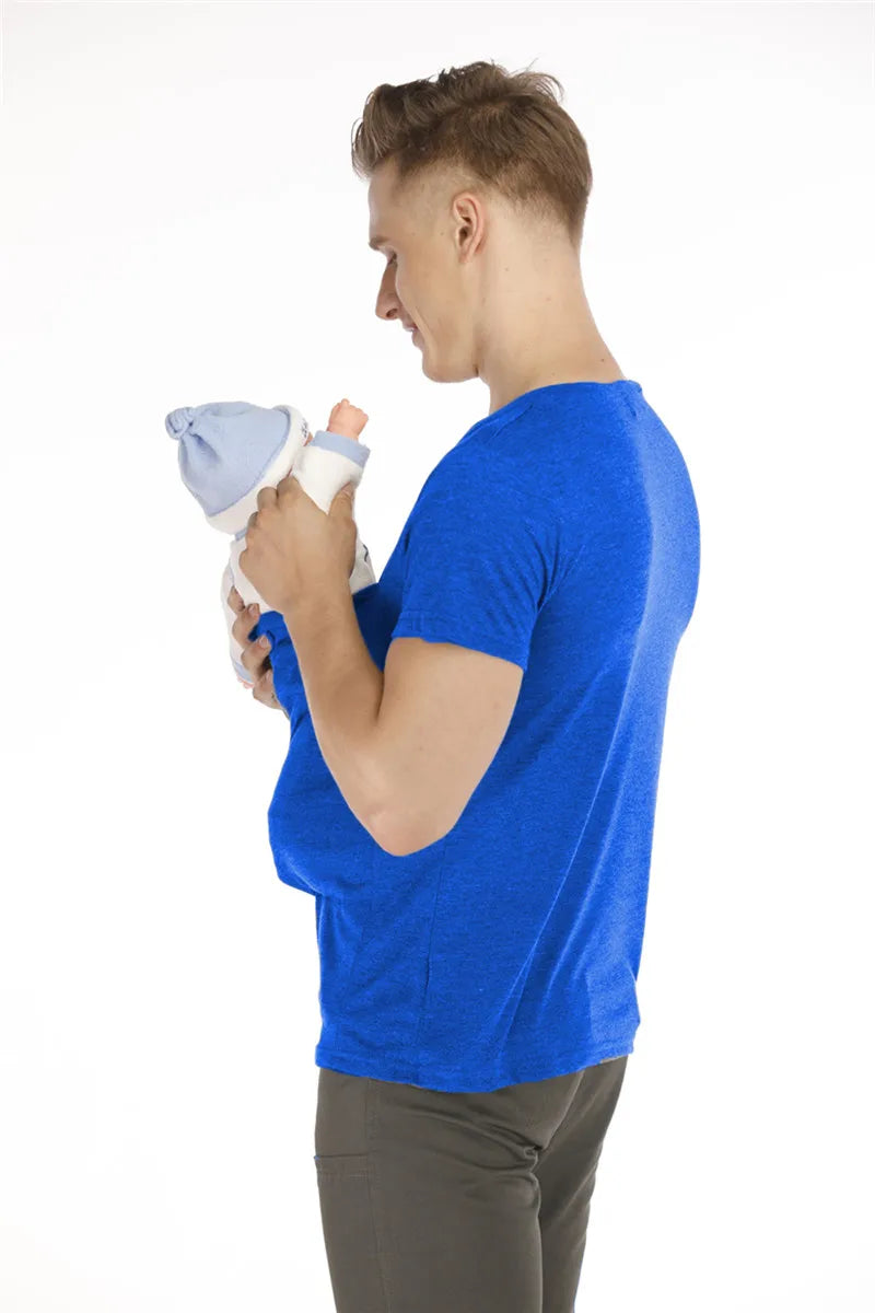 Safety Kangaroo Pocket T Shirt Baby Carrier Pregnancy Clothes Summer Short Sleeve Mother Father Top for Feeding Big Nylon Cotton