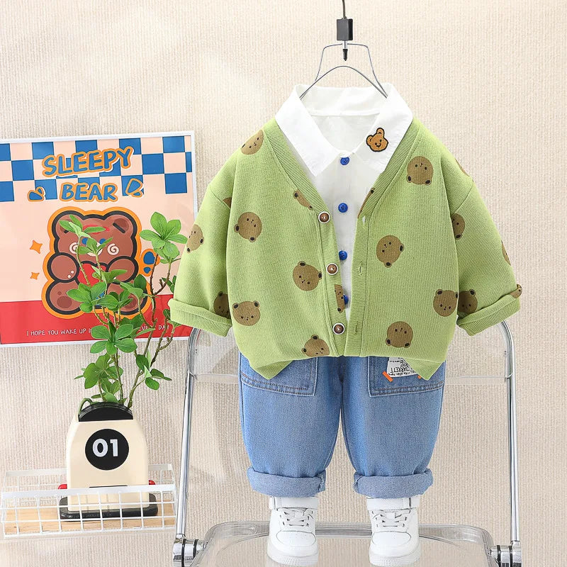 0-4 years old autumn new fashion cute car baby suit boys and girls long-sleeved striped three-piece children's sports suit