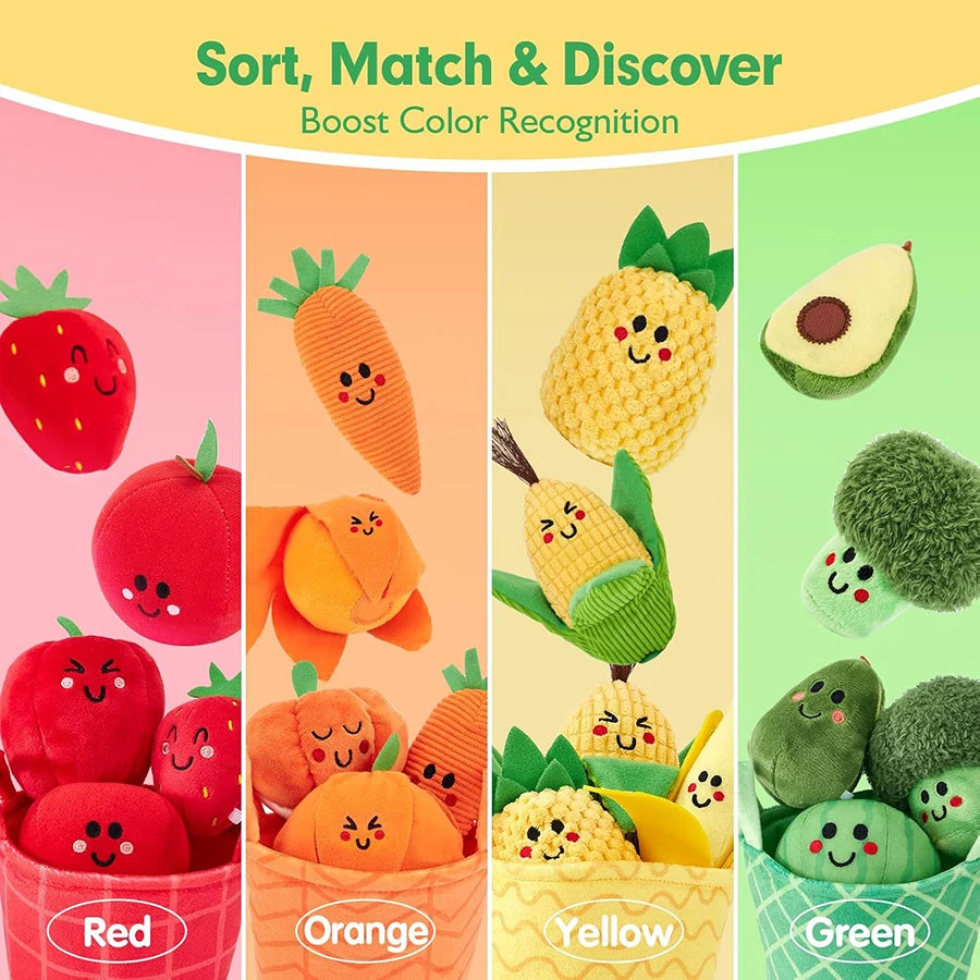Baby Sensory Toys My First Fruit Vegetable Color Sorting Play Food with Crinkle Rattle Baby Toys Montessori Toys for Toddler