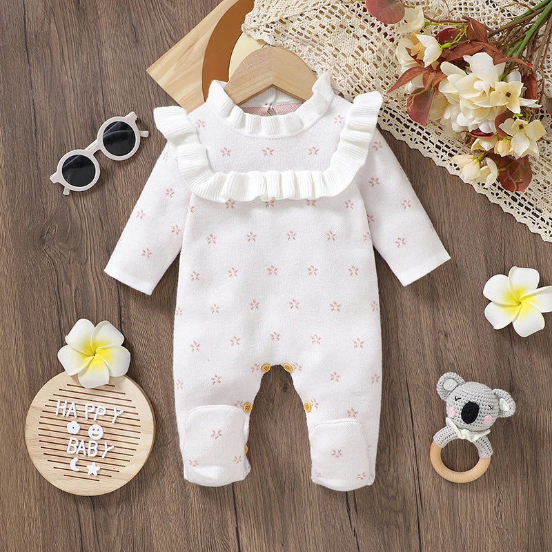 0-18m Winter Baby Clothes Autumn White Casual Outerwear Newborn Infant Boys Girls Long Sleeve Rompers Jumpsuits Children Outfits