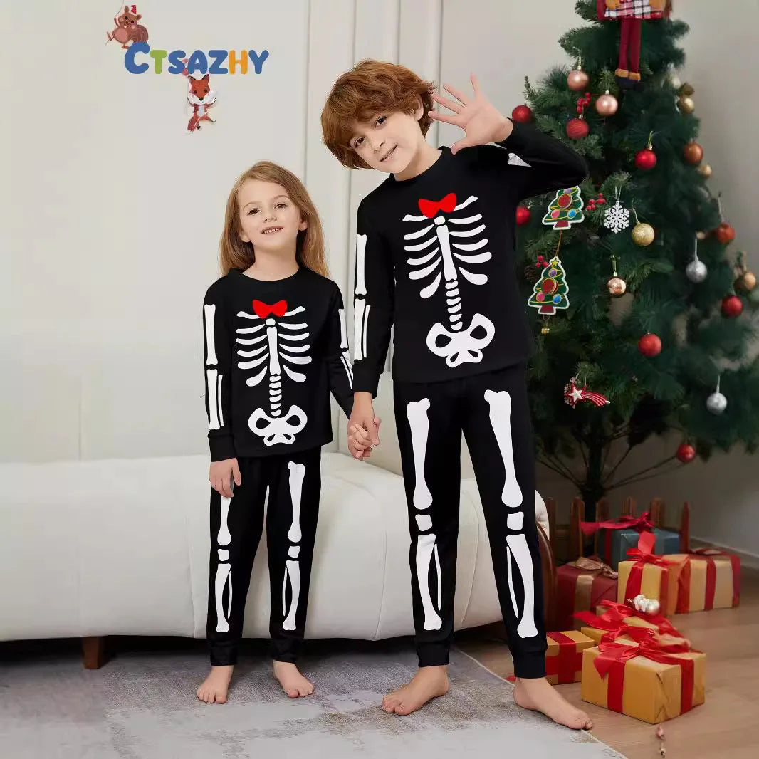 Halloween parent-child home costume European and American skull bone adult children and baby horror prank costume pajama set