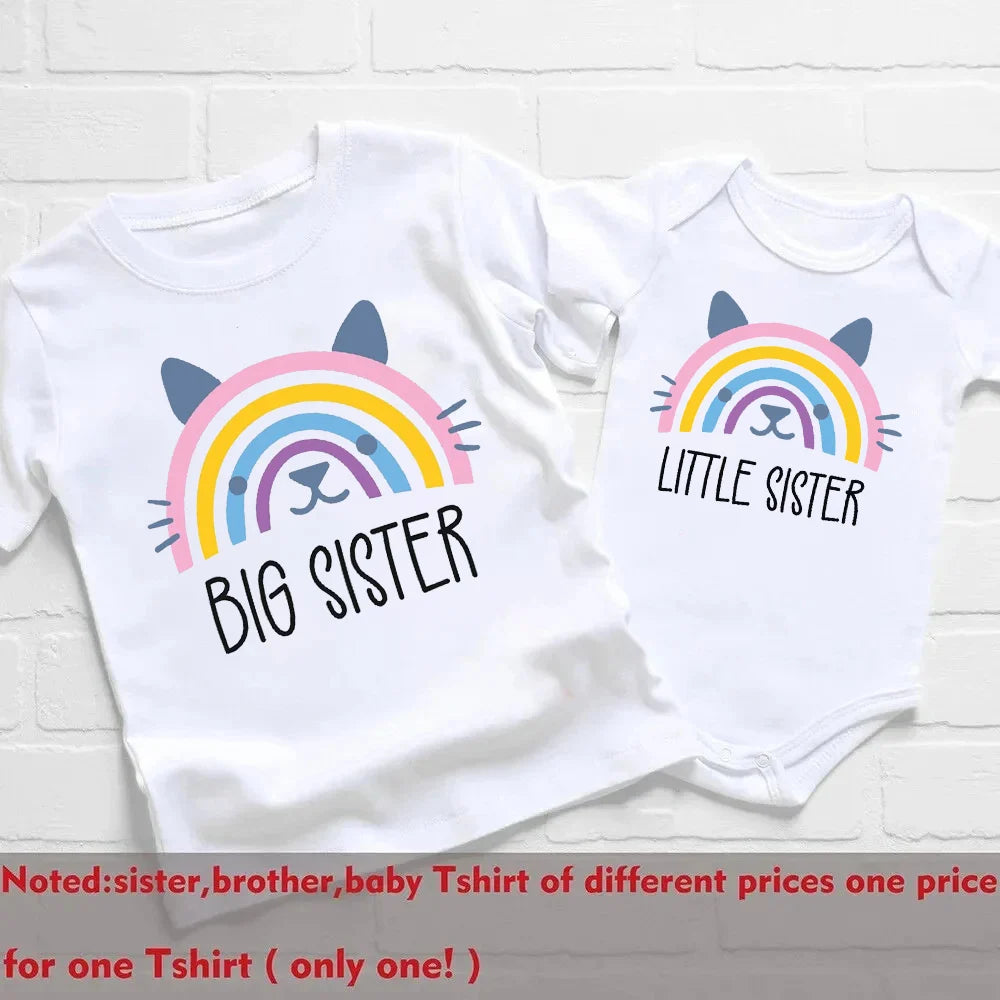 Big Sister Little Sister Rainbow Printed Family Matching Clother Girls Sibling Shirts Cartoon Rainbow Kids T-shirt Baby Bodysuit