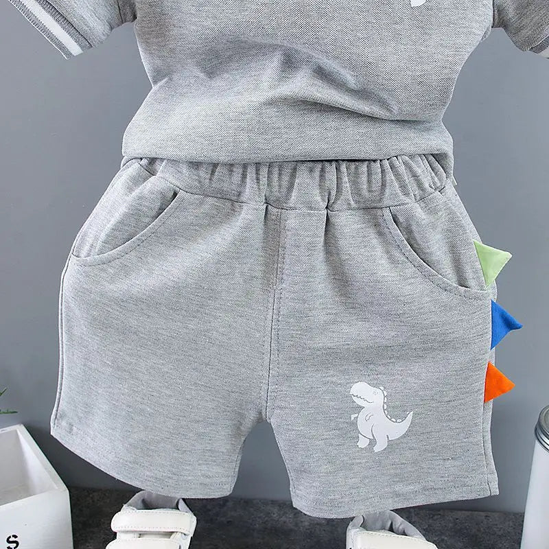 New Summer Outfits Baby Boys 9 To 12 Months Dinosaur Printed Turn-down Collar T-shirts Tops and Shorts 2PCS Infant Clothing Sets