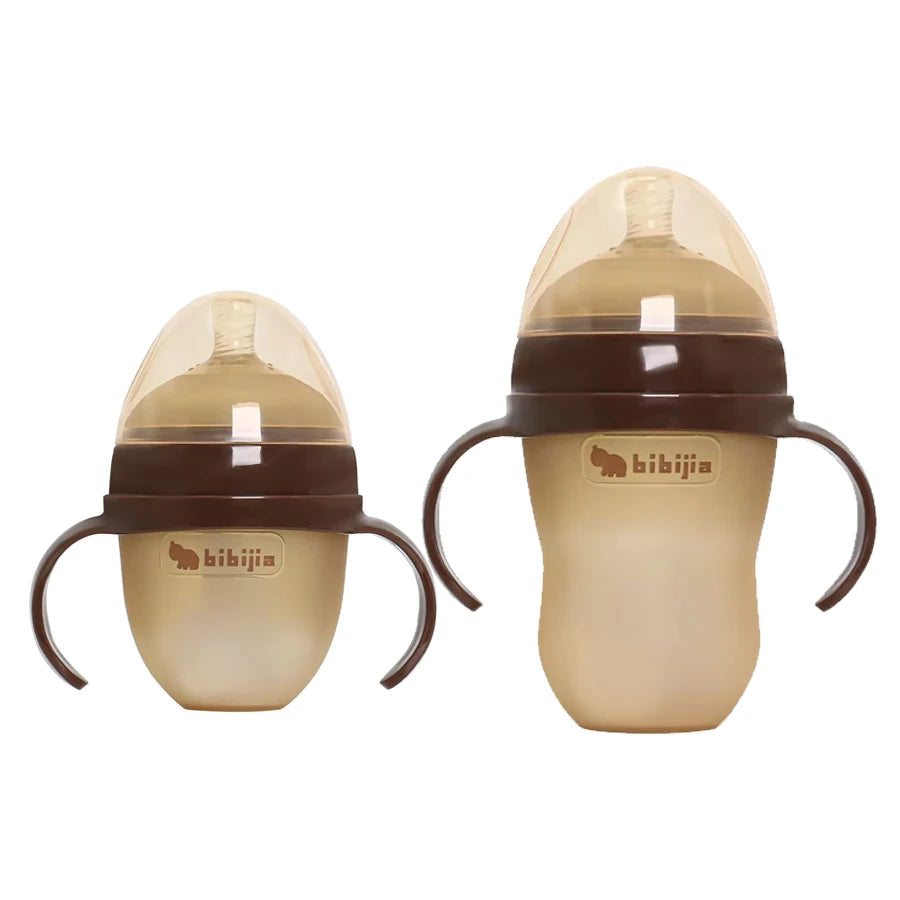 1Pc Silicone Baby Bottle 150ml/240ml Soft Durable against drops Big Mouth Pacifier Head Silicone with Handle and Gravity Ball