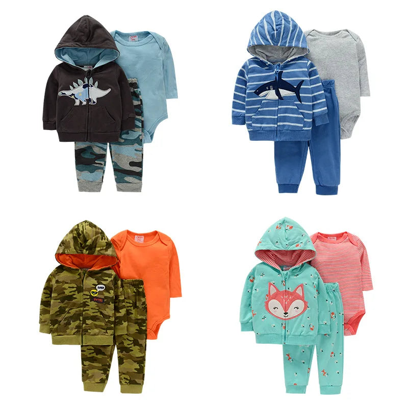 3pcs Baby Clothes Set for Newborns Toddler Girl Boy Clothes Hooded Jacket Trousers + Bodysuits 3pcs Child Sets Infant Outfits