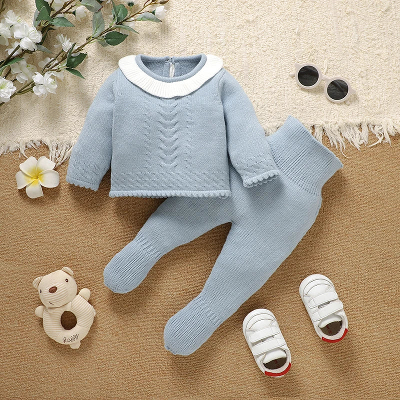 Baby Clothes Sets Winter Warm Knitted Newborn Boys Girls Long Sleeve Sweater Shorts+Pants Outfits 2pcs Infant Autumn Suits 0-18m