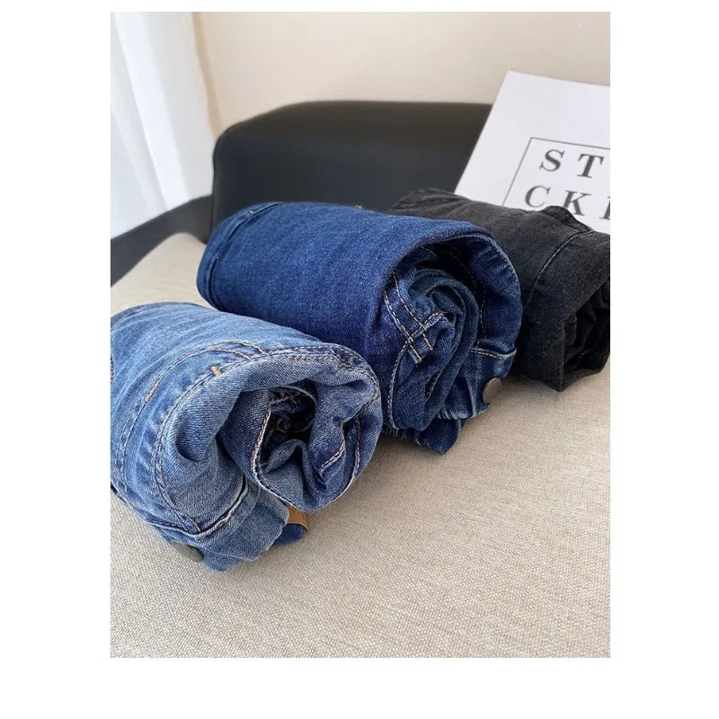 2026 Kids Boys Jeans BELLBELL Autumn 1-6Yrs Baby Boys Solid Denim Pant Winter Integrated Warm Toddler Infant Boys Trousers