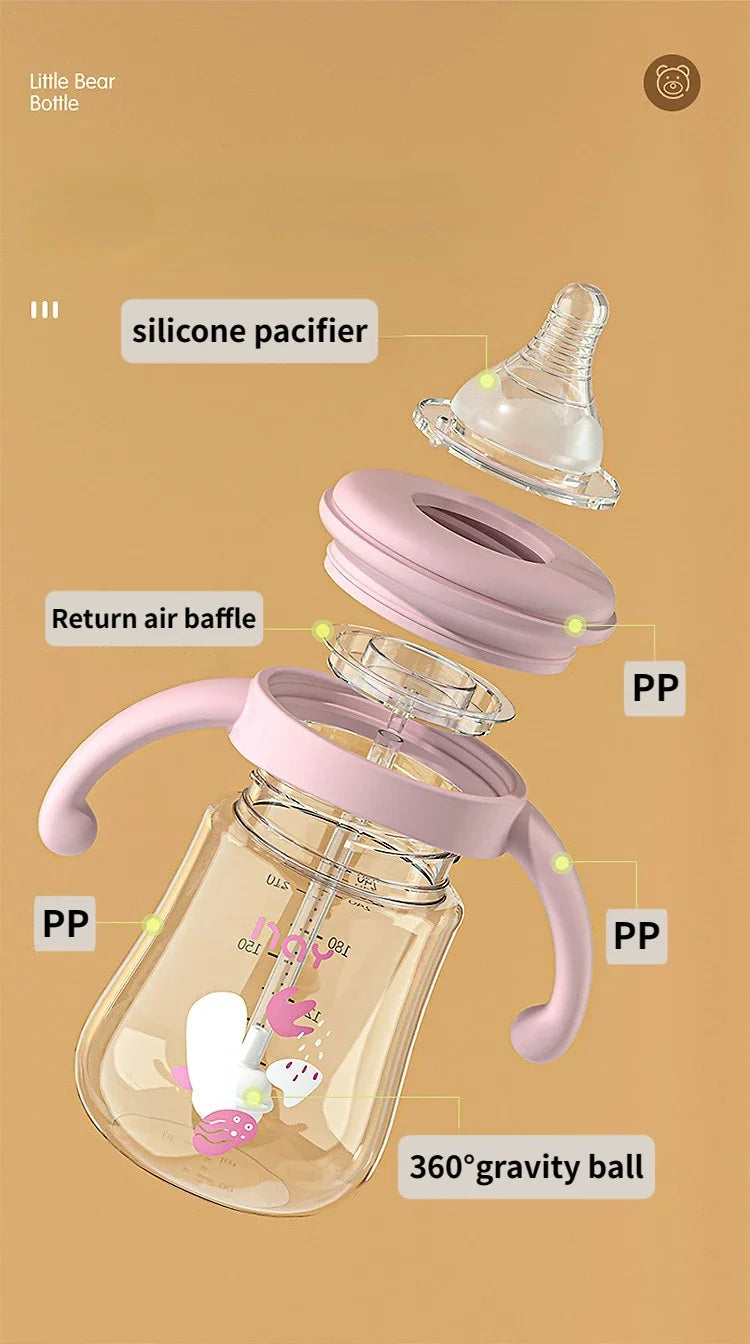 300ML Baby Bottle with Handle PP Bottle Water Cup Set Silicone Pacifier Large Capacity Bottle Multi-purpose Baby Feeding Supply