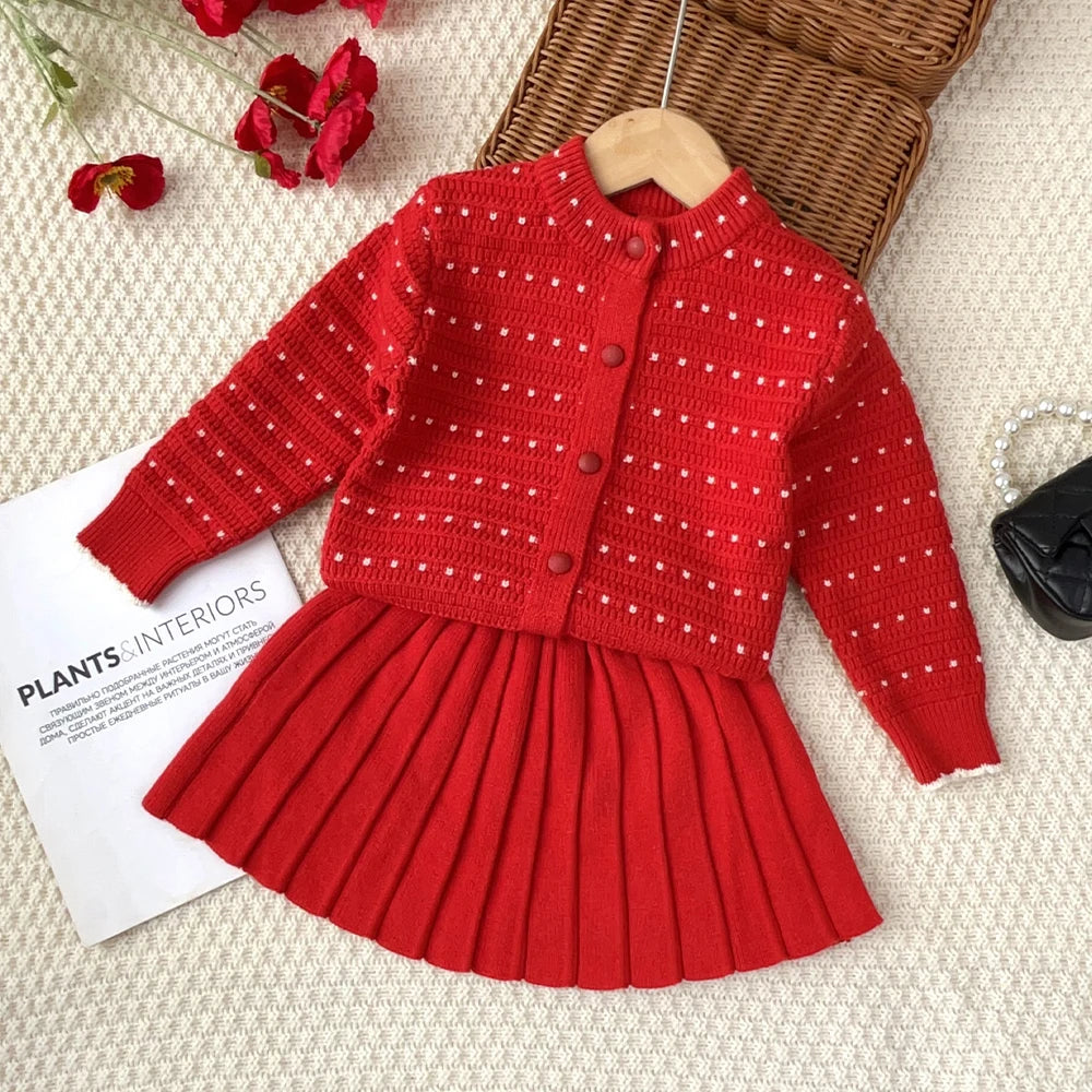 2-6 Years Old Cute Baby Girls Outfits Autumn and Winter New Knitted Sweater and Short Skirt Children's Sweet Princess Clothing