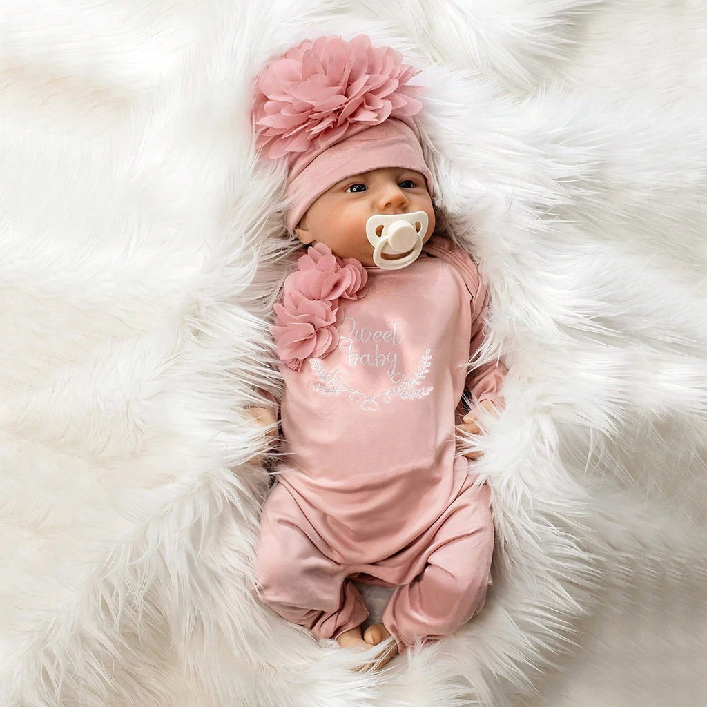 2pcs Newborn Rompers Spring Autumn Baby Girl Clothes Floral Cotton Blend Jumpsuit Overall + Hat Suit for 0-6 months